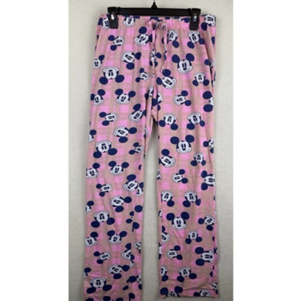 Disney Womens Medium Pink Retro Plaid Mickey Mouse Comfy Lounge Pants Pajamas